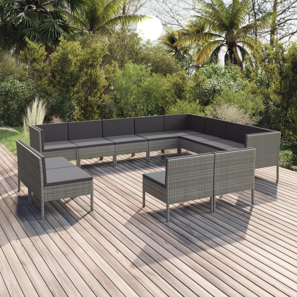 12-delige Loungeset met kussens poly rattan grijs is nu te koop bij PeponiXL, paradijselijk wonen!