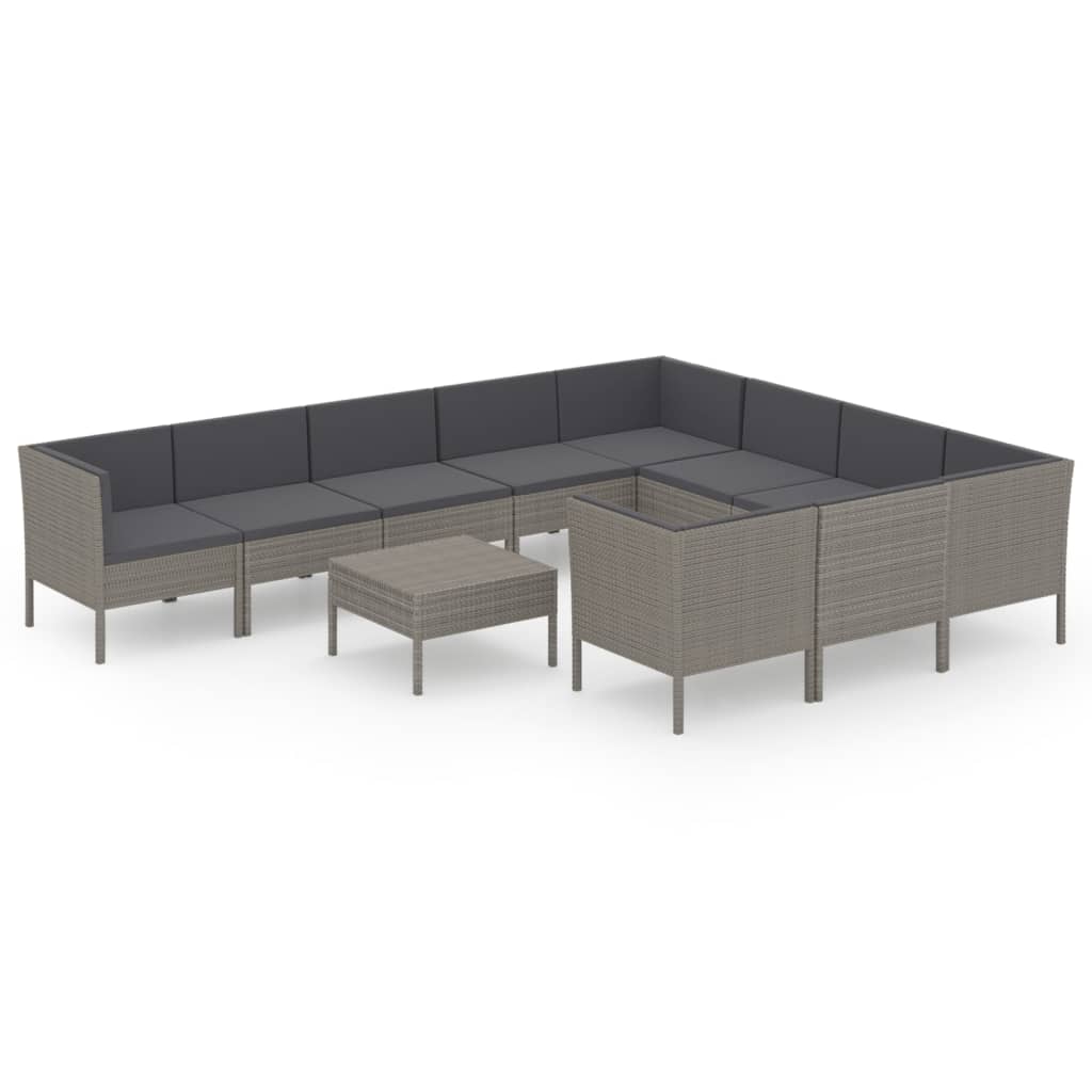 11-delige Loungeset met kussens poly rattan grijs is nu te koop bij PeponiXL, paradijselijk wonen!