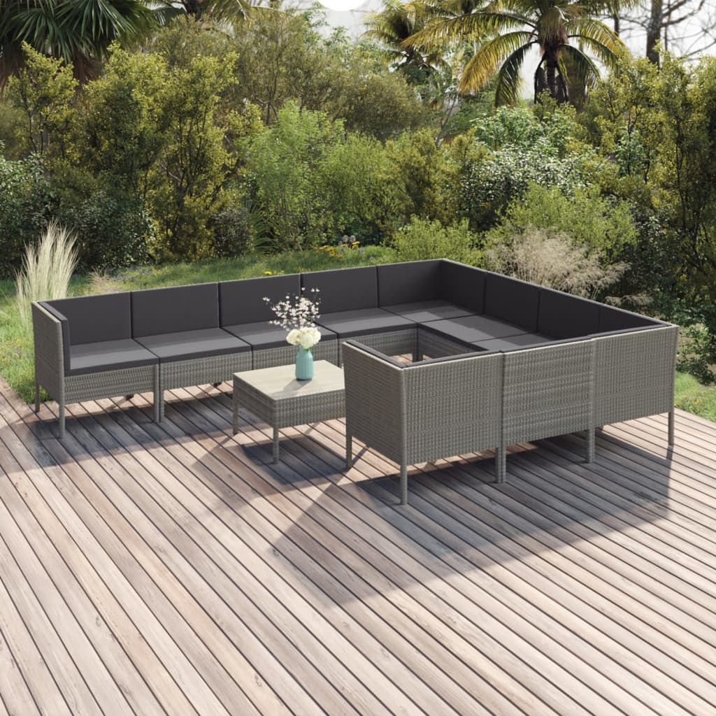 11-delige Loungeset met kussens poly rattan grijs is nu te koop bij PeponiXL, paradijselijk wonen!