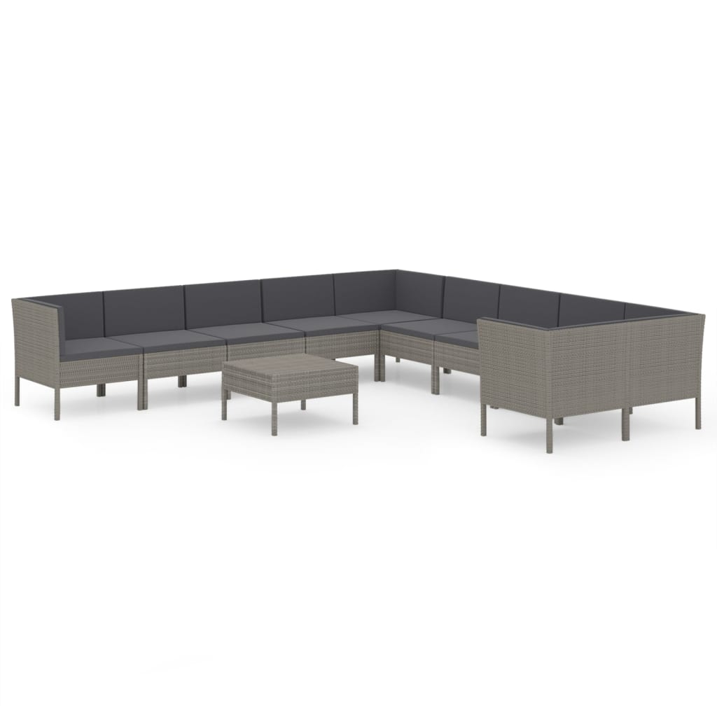 11-delige Loungeset met kussens poly rattan grijs is nu te koop bij PeponiXL, paradijselijk wonen!