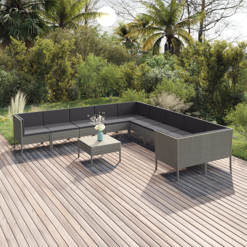 11-delige Loungeset met kussens poly rattan grijs is nu te koop bij PeponiXL, paradijselijk wonen!
