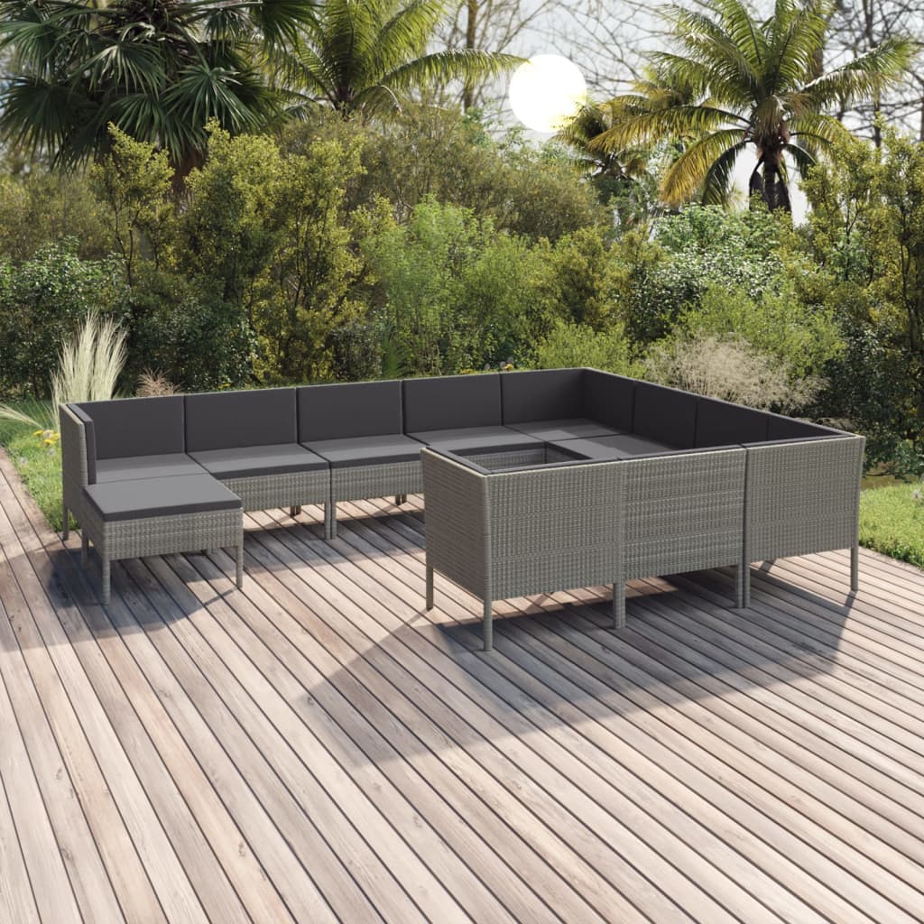 11-delige Loungeset met kussens poly rattan grijs is nu te koop bij PeponiXL, paradijselijk wonen!