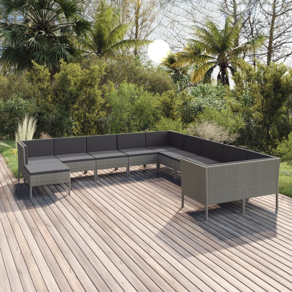 11-delige Loungeset met kussens poly rattan grijs is nu te koop bij PeponiXL, paradijselijk wonen!