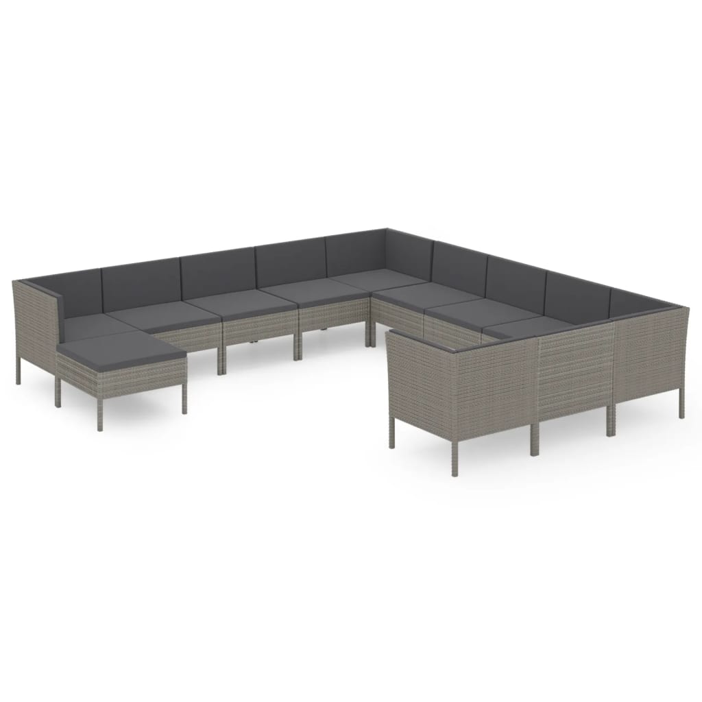 12-delige Loungeset met kussens poly rattan grijs is nu te koop bij PeponiXL, paradijselijk wonen!