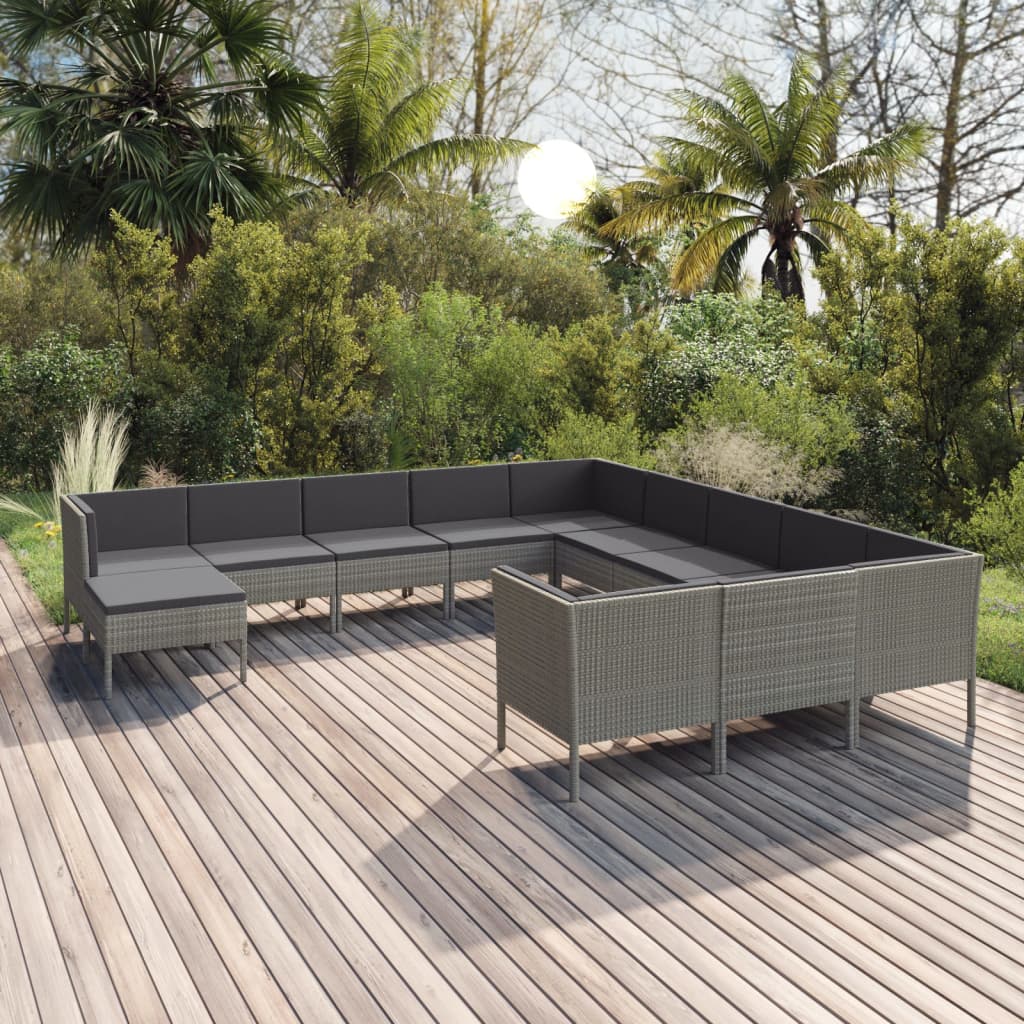 12-delige Loungeset met kussens poly rattan grijs is nu te koop bij PeponiXL, paradijselijk wonen!
