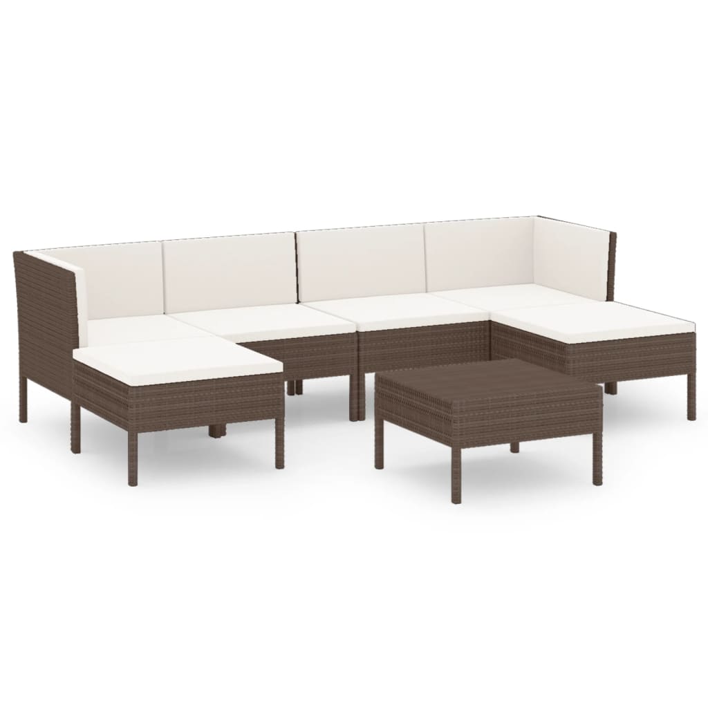 7-delige Loungeset met kussens poly rattan bruin is nu te koop bij PeponiXL, paradijselijk wonen!