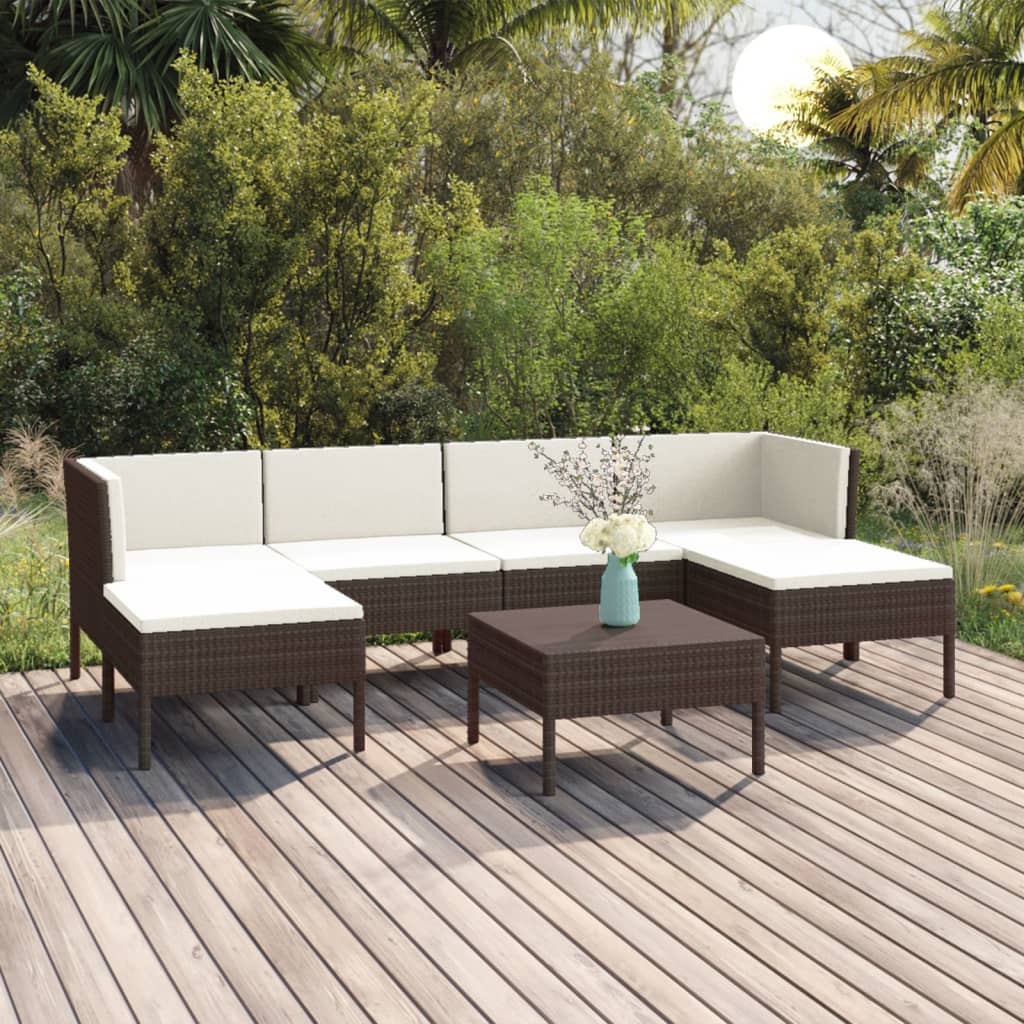 7-delige Loungeset met kussens poly rattan bruin is nu te koop bij PeponiXL, paradijselijk wonen!