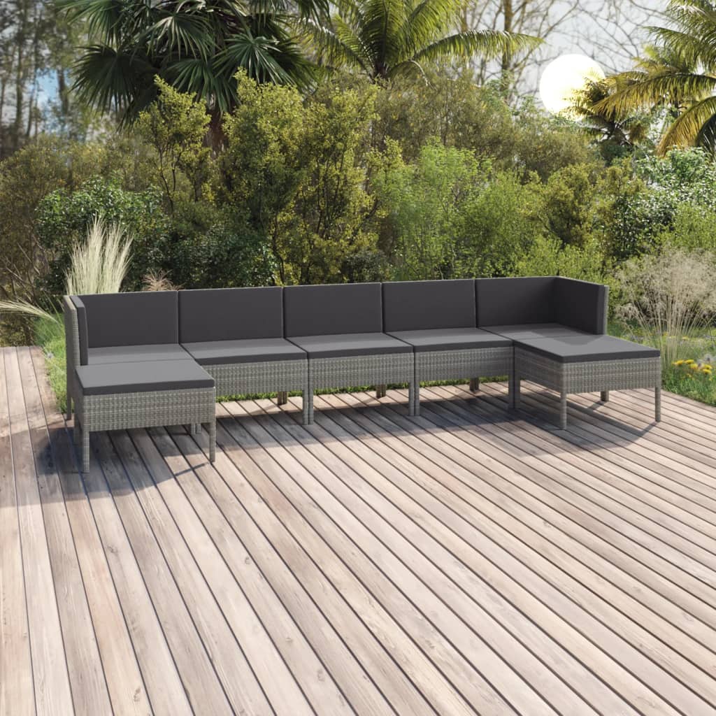7-delige Loungeset met kussens poly rattan grijs is nu te koop bij PeponiXL, paradijselijk wonen!