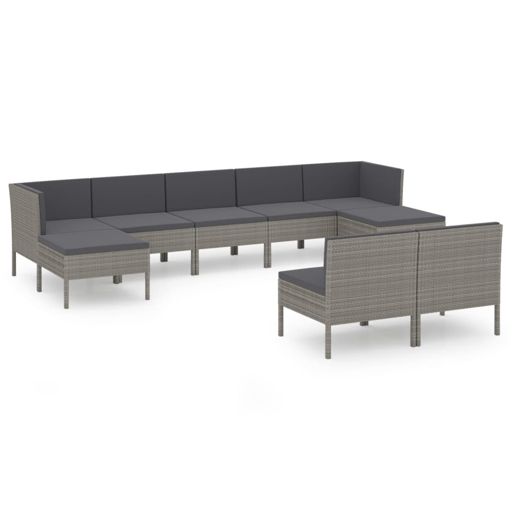9-delige Loungeset met kussens poly rattan grijs is nu te koop bij PeponiXL, paradijselijk wonen!