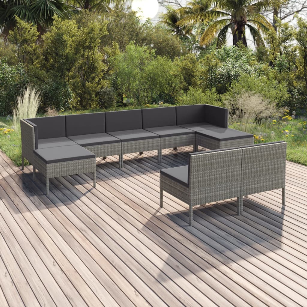 9-delige Loungeset met kussens poly rattan grijs is nu te koop bij PeponiXL, paradijselijk wonen!