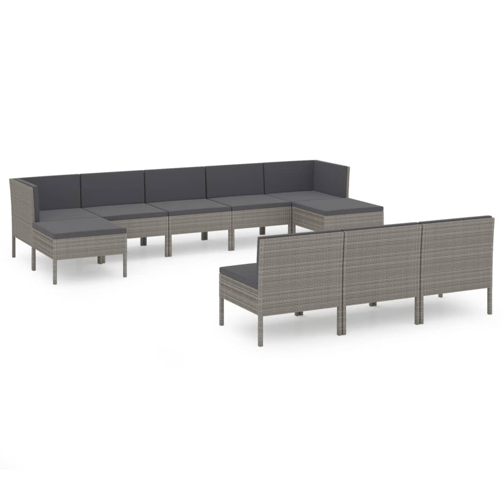 10-delige Loungeset met kussens poly rattan grijs is nu te koop bij PeponiXL, paradijselijk wonen!