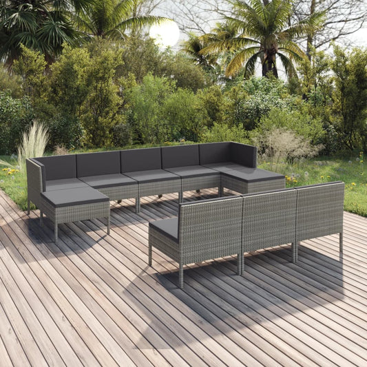 10-delige Loungeset met kussens poly rattan grijs is nu te koop bij PeponiXL, paradijselijk wonen!