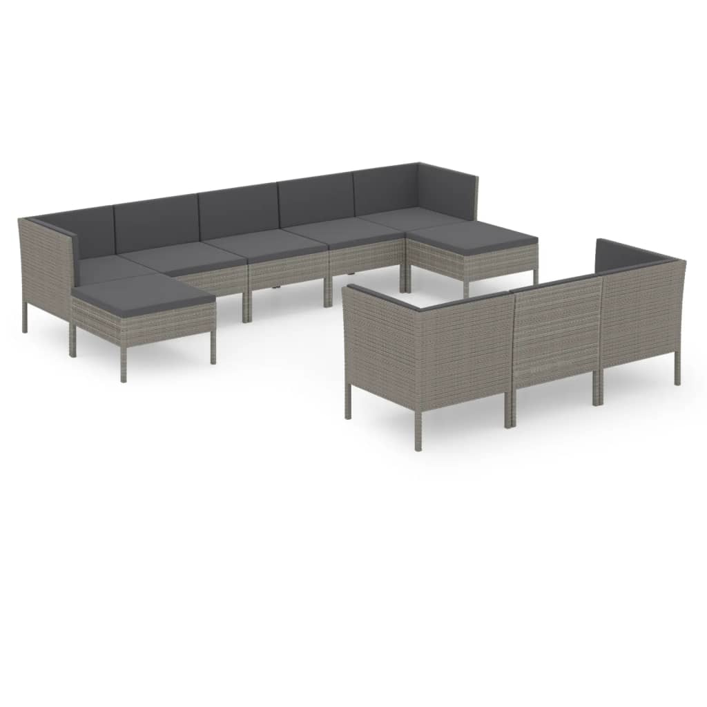 10-delige Loungeset met kussens poly rattan grijs is nu te koop bij PeponiXL, paradijselijk wonen!