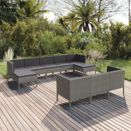 10-delige Loungeset met kussens poly rattan grijs is nu te koop bij PeponiXL, paradijselijk wonen!
