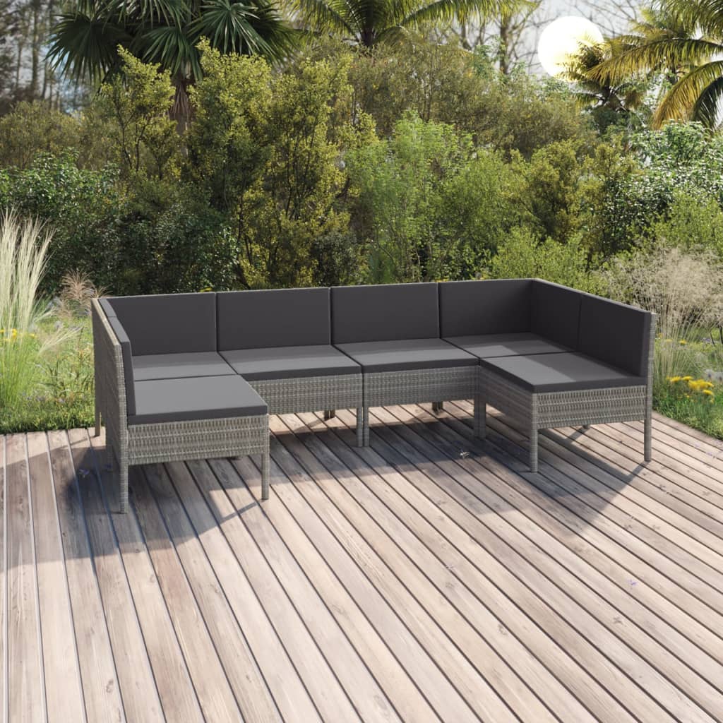 6-delige Loungeset met kussens poly rattan grijs is nu te koop bij PeponiXL, paradijselijk wonen!