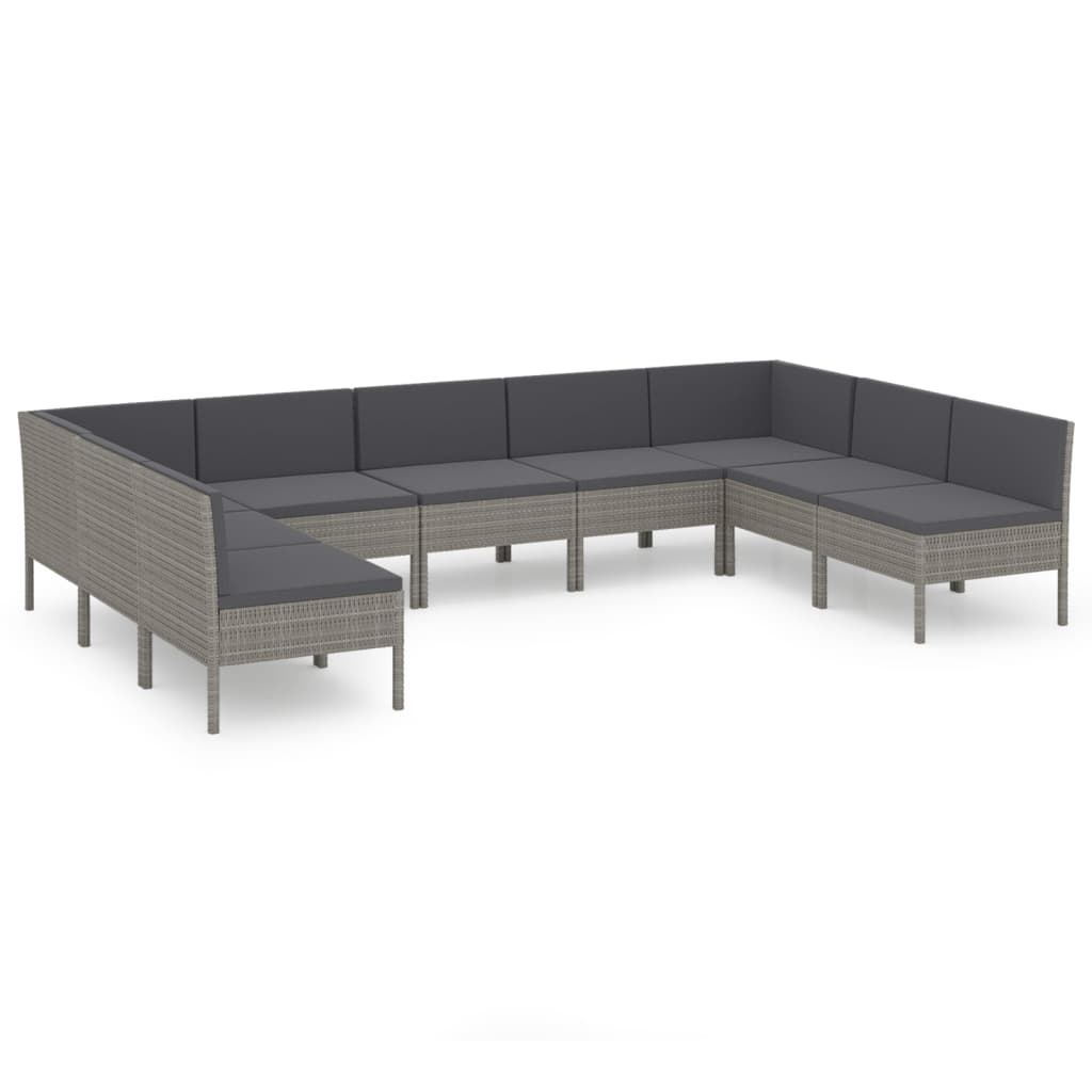 9-delige Loungeset met kussens poly rattan grijs is nu te koop bij PeponiXL, paradijselijk wonen!
