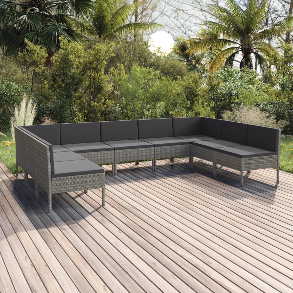 9-delige Loungeset met kussens poly rattan grijs is nu te koop bij PeponiXL, paradijselijk wonen!