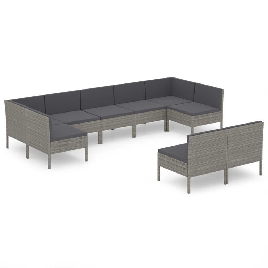 9-delige Loungeset met kussens poly rattan grijs is nu te koop bij PeponiXL, paradijselijk wonen!