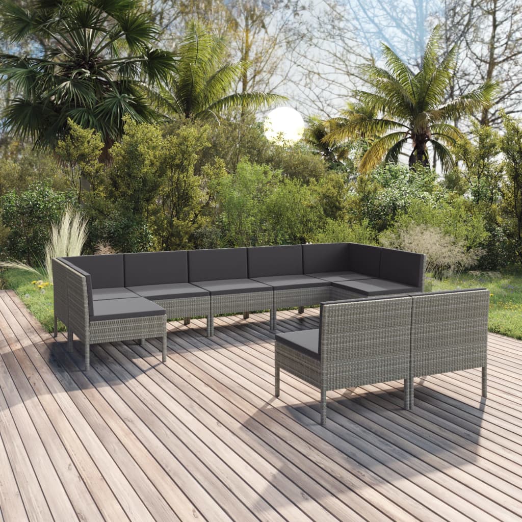9-delige Loungeset met kussens poly rattan grijs is nu te koop bij PeponiXL, paradijselijk wonen!