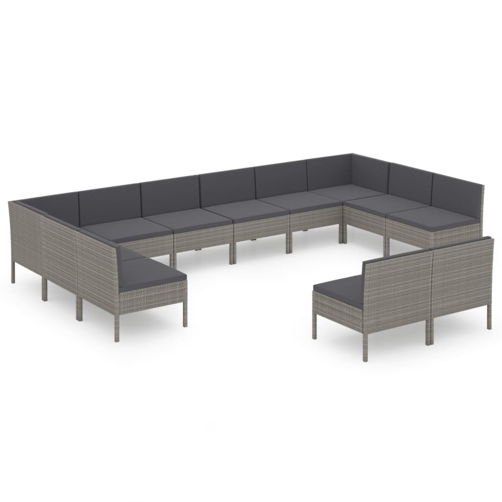 12-delige Loungeset met kussens poly rattan grijs is nu te koop bij PeponiXL, paradijselijk wonen!