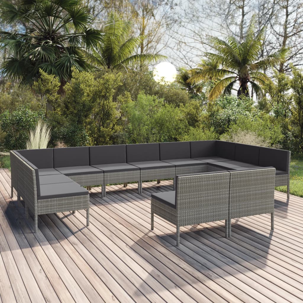 12-delige Loungeset met kussens poly rattan grijs is nu te koop bij PeponiXL, paradijselijk wonen!