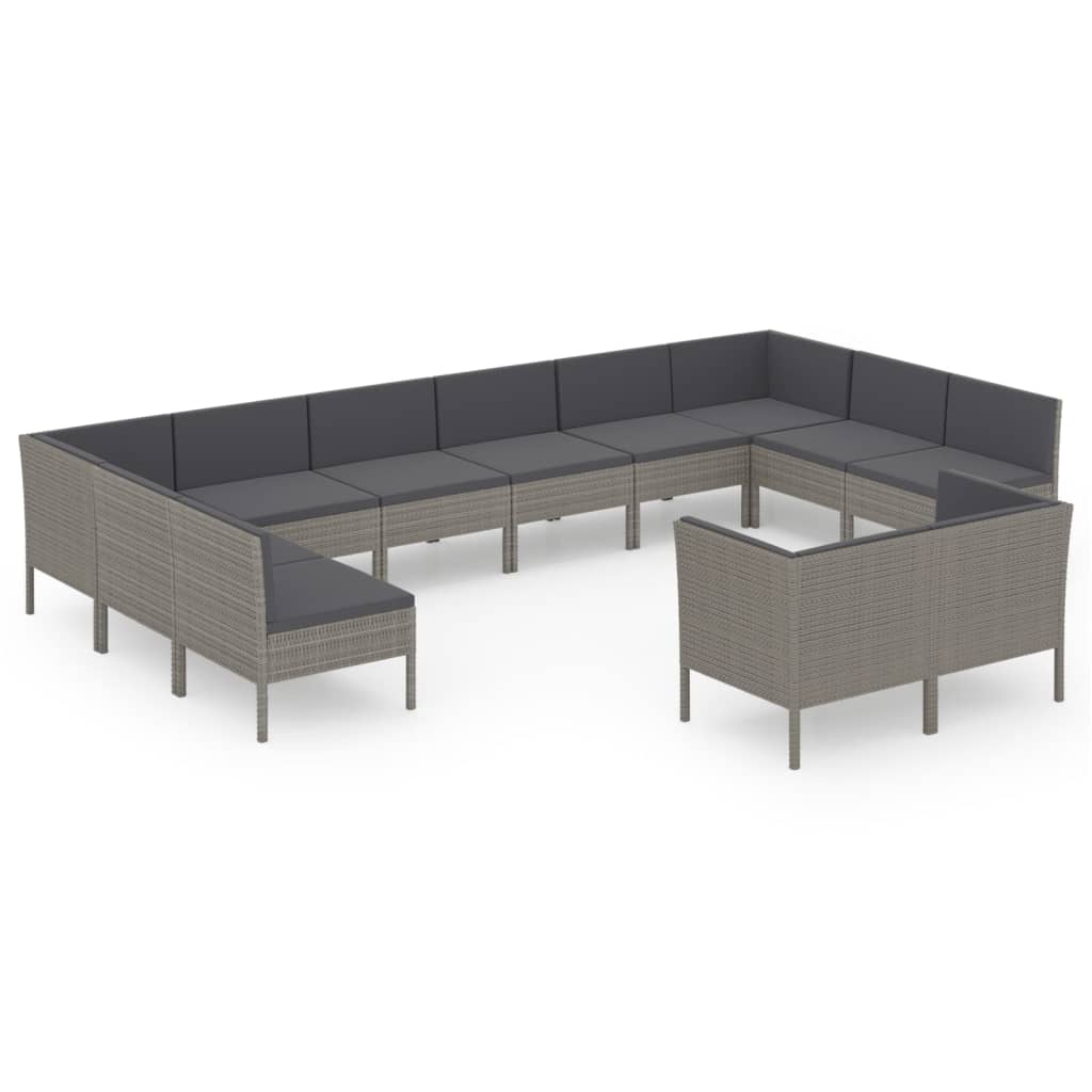 12-delige Loungeset met kussens poly rattan grijs is nu te koop bij PeponiXL, paradijselijk wonen!