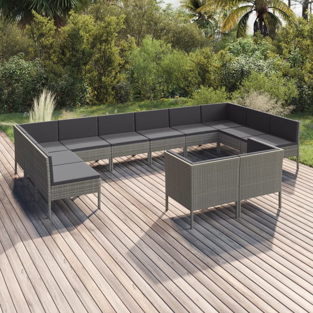 12-delige Loungeset met kussens poly rattan grijs is nu te koop bij PeponiXL, paradijselijk wonen!