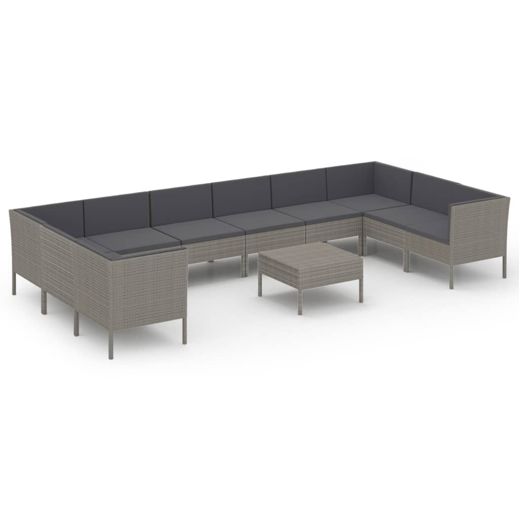 11-delige Loungeset met kussens poly rattan grijs is nu te koop bij PeponiXL, paradijselijk wonen!