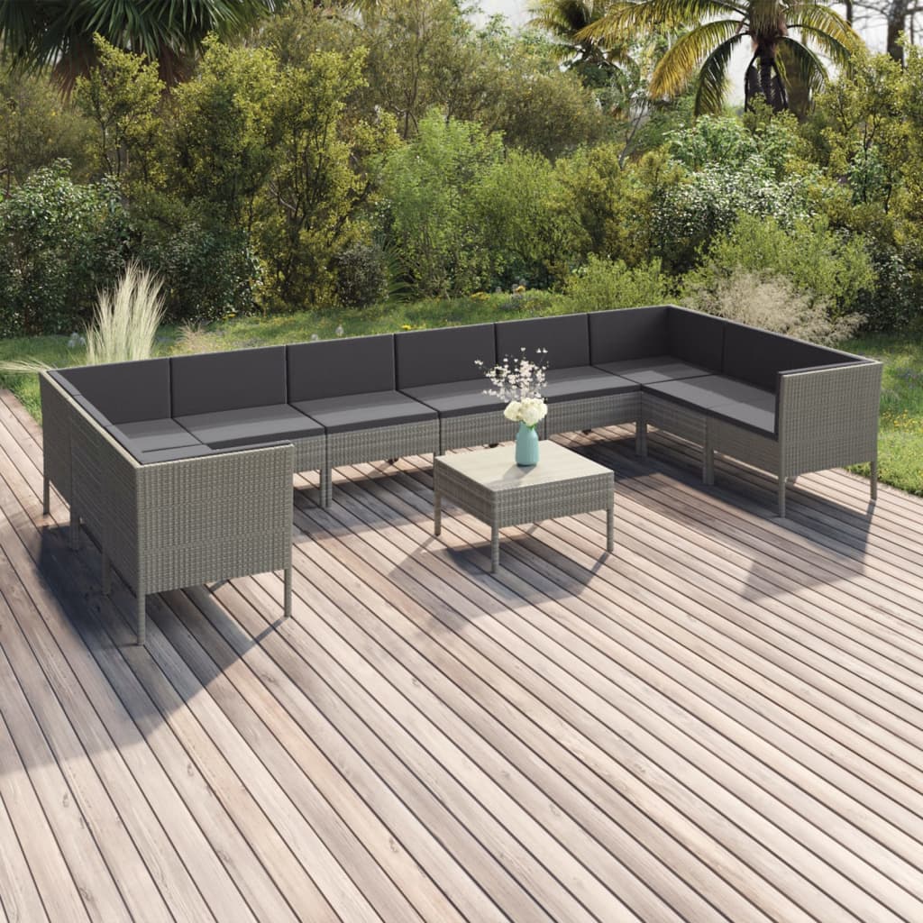 11-delige Loungeset met kussens poly rattan grijs is nu te koop bij PeponiXL, paradijselijk wonen!