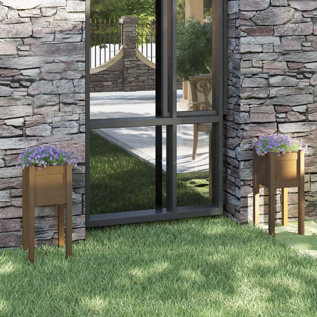 Plantenbakken 2 st 31x31x70 cm massief grenenhout honingbruin is nu te koop bij PeponiXL, paradijselijk wonen!