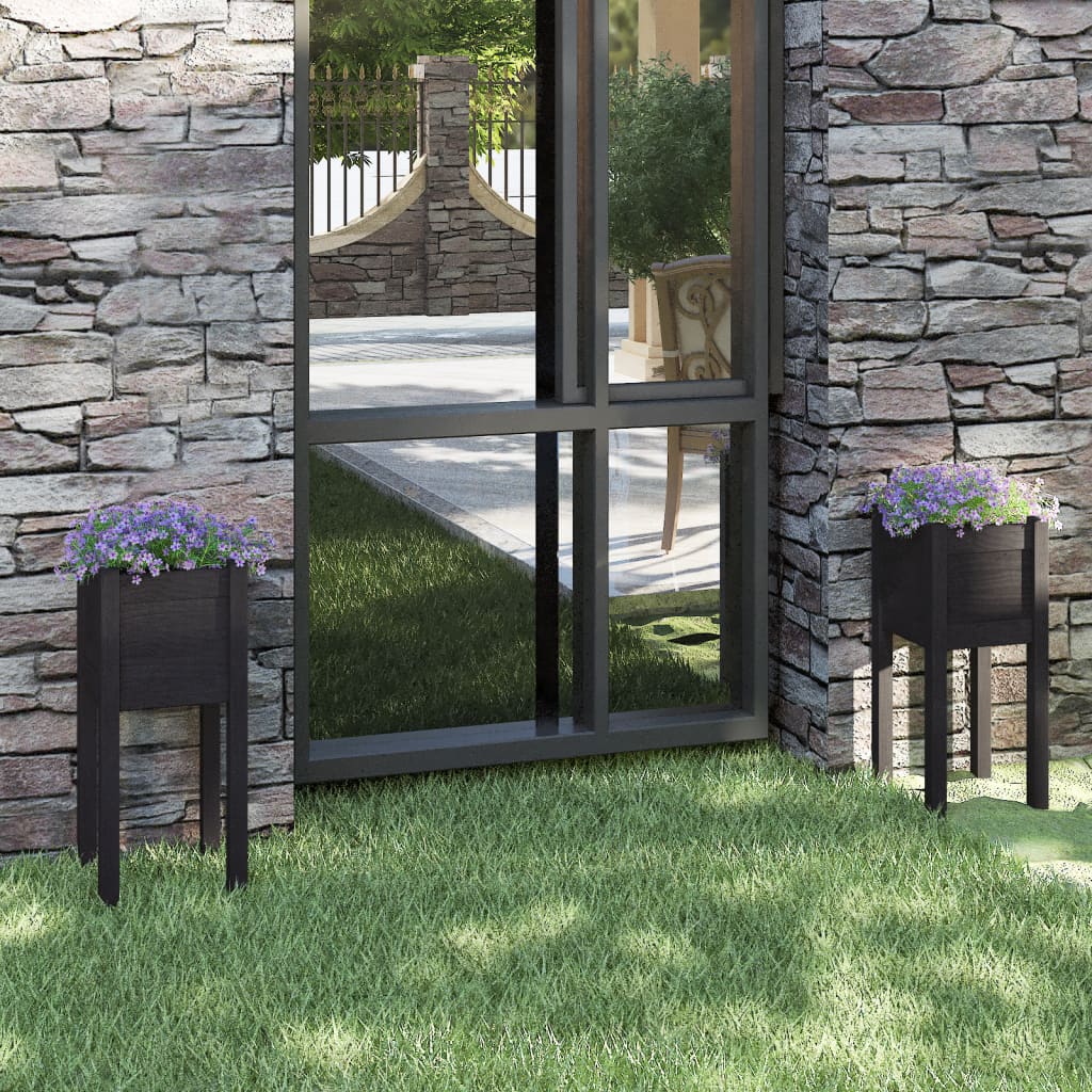 Plantenbakken 2 st 31x31x70 cm massief grenenhout zwart is nu te koop bij PeponiXL, paradijselijk wonen!