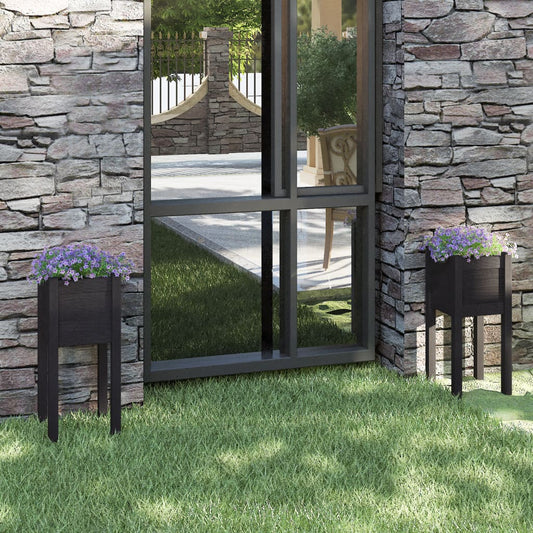 Plantenbakken 2 st 31x31x70 cm massief grenenhout zwart is nu te koop bij PeponiXL, paradijselijk wonen!