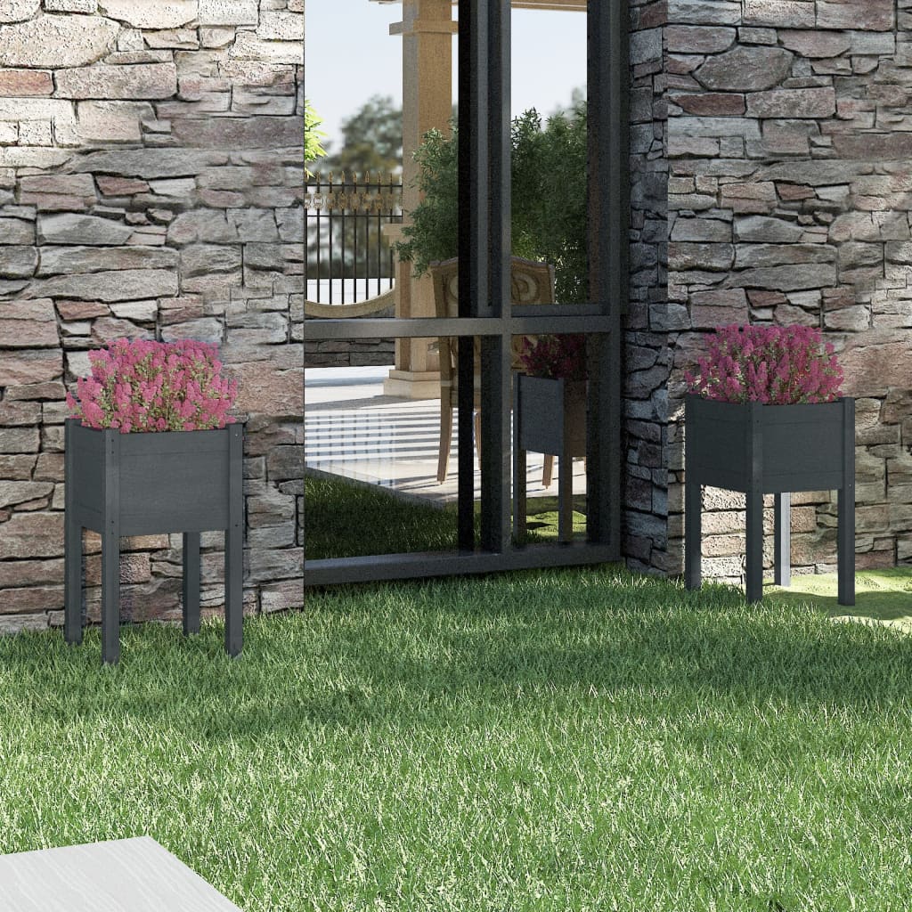 Plantenbakken 2 st 40x40x70 cm massief grenenhout grijs is nu te koop bij PeponiXL, paradijselijk wonen!