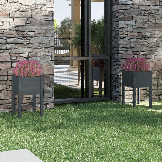 Plantenbakken 2 st 40x40x70 cm massief grenenhout grijs is nu te koop bij PeponiXL, paradijselijk wonen!