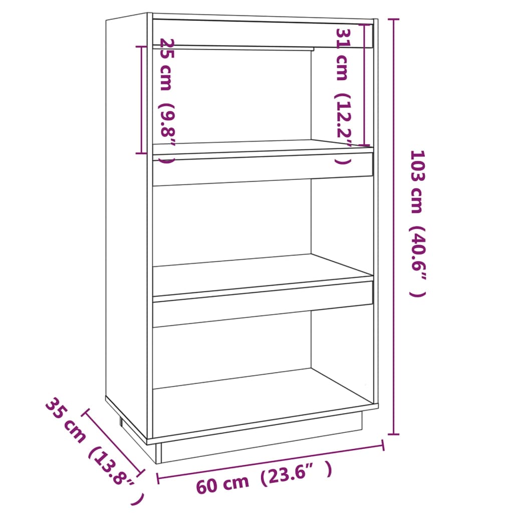 Boekenkast/kamerscherm 60x35x103 cm massief grenenhout wit is nu te koop bij PeponiXL, paradijselijk wonen!