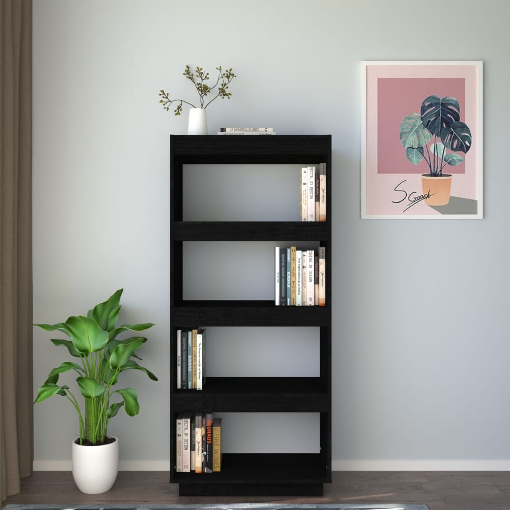 Boekenkast/kamerscherm 60x35x135 cm massief grenenhout zwart is nu te koop bij PeponiXL, paradijselijk wonen!