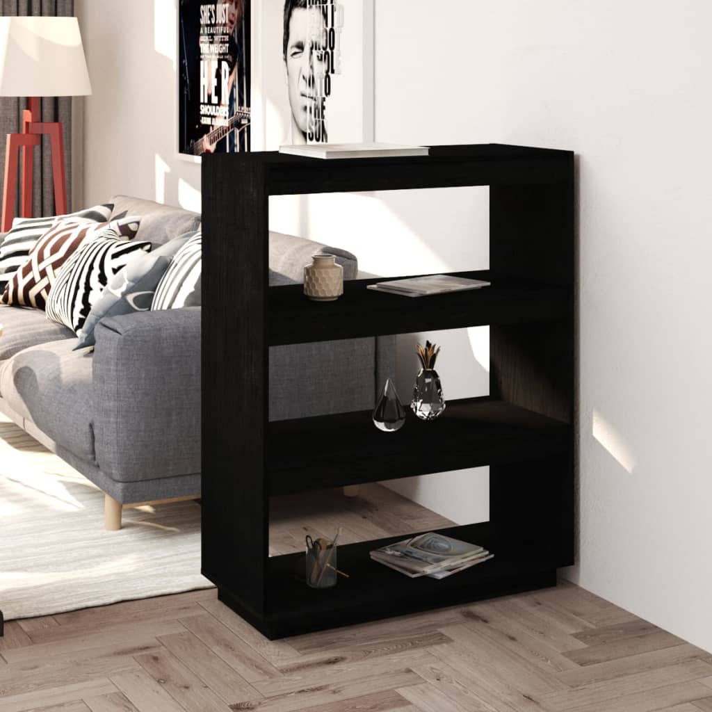 Boekenkast/kamerscherm 80x35x103 cm massief grenenhout zwart is nu te koop bij PeponiXL, paradijselijk wonen!