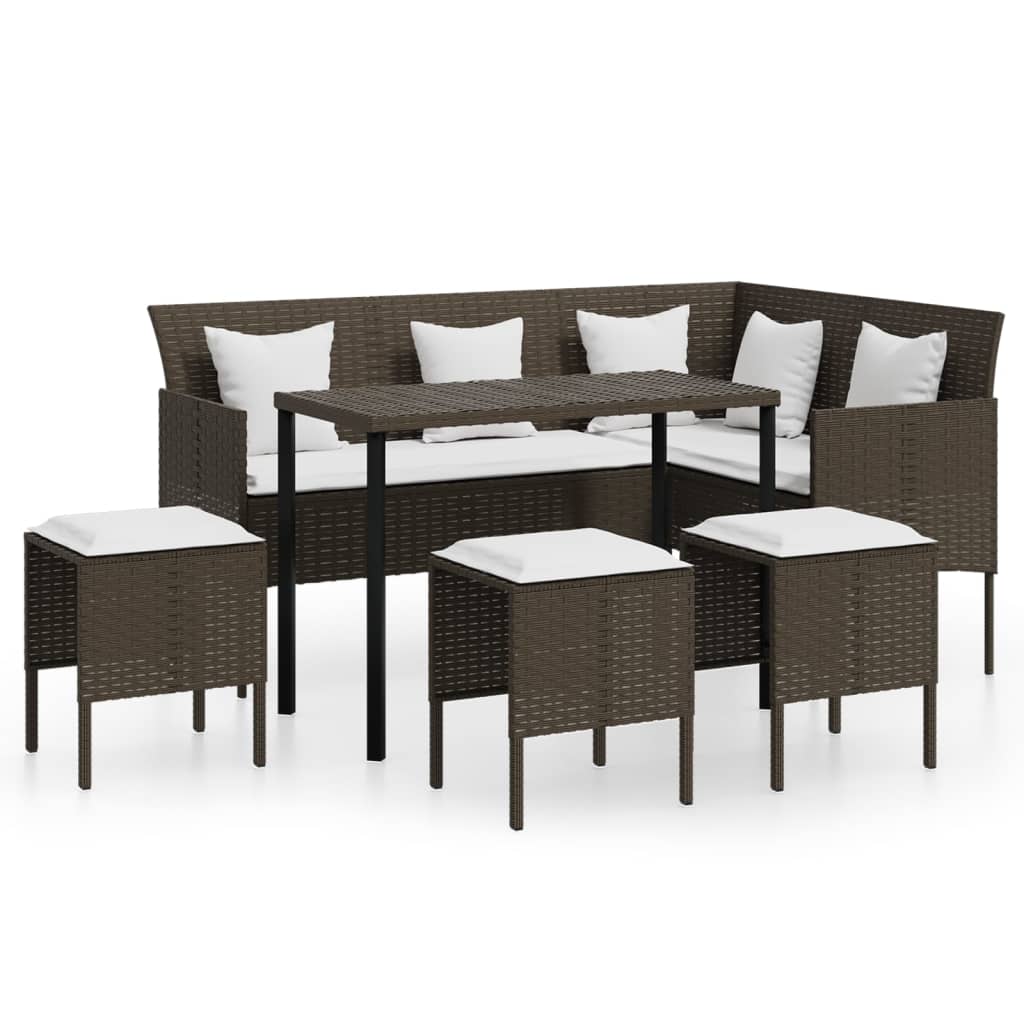 5-delige Loungeset met kussens L-vormig poly rattan bruin is nu te koop bij PeponiXL, paradijselijk wonen!