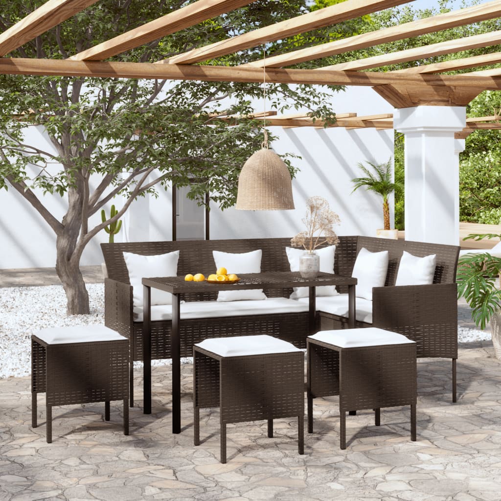 5-delige Loungeset met kussens L-vormig poly rattan bruin is nu te koop bij PeponiXL, paradijselijk wonen!