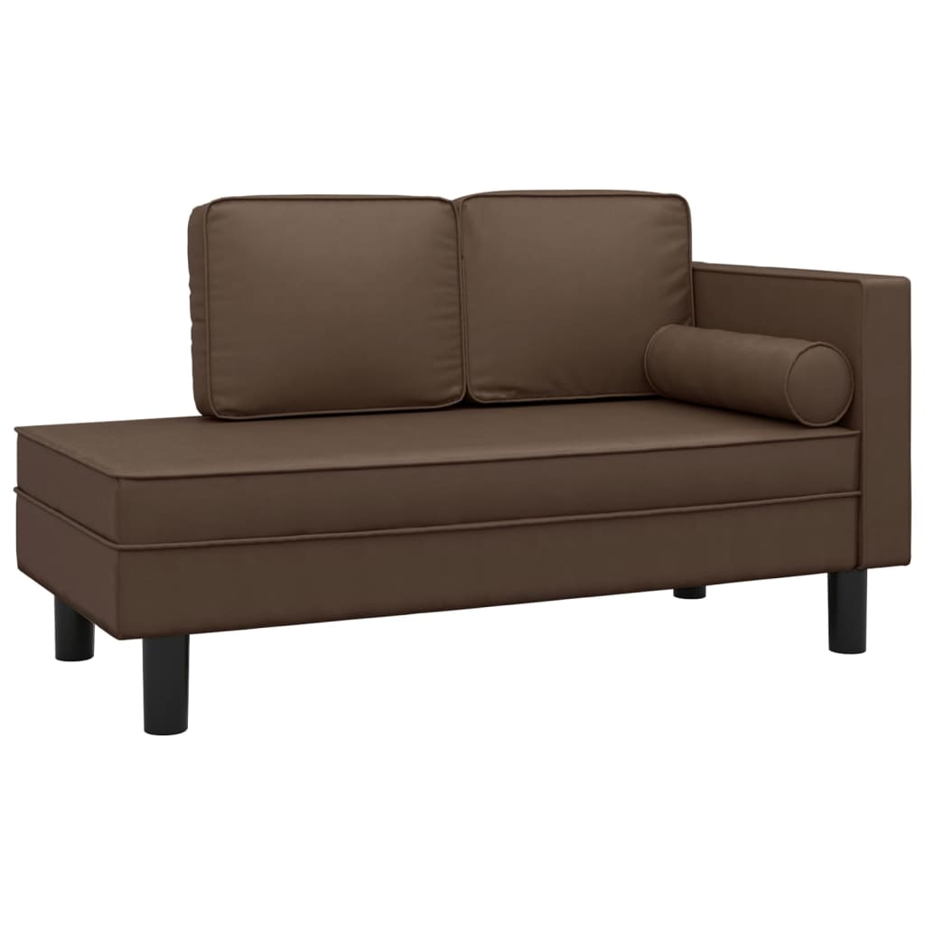 Chaise longue met kussens en bolster kunstleer bruin is nu te koop bij PeponiXL, paradijselijk wonen!