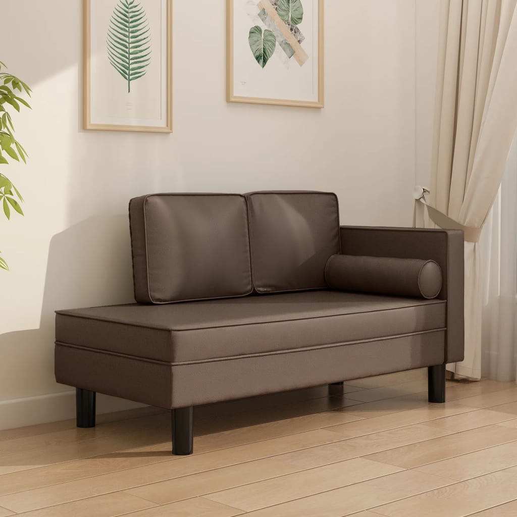Chaise longue met kussens en bolster kunstleer bruin is nu te koop bij PeponiXL, paradijselijk wonen!