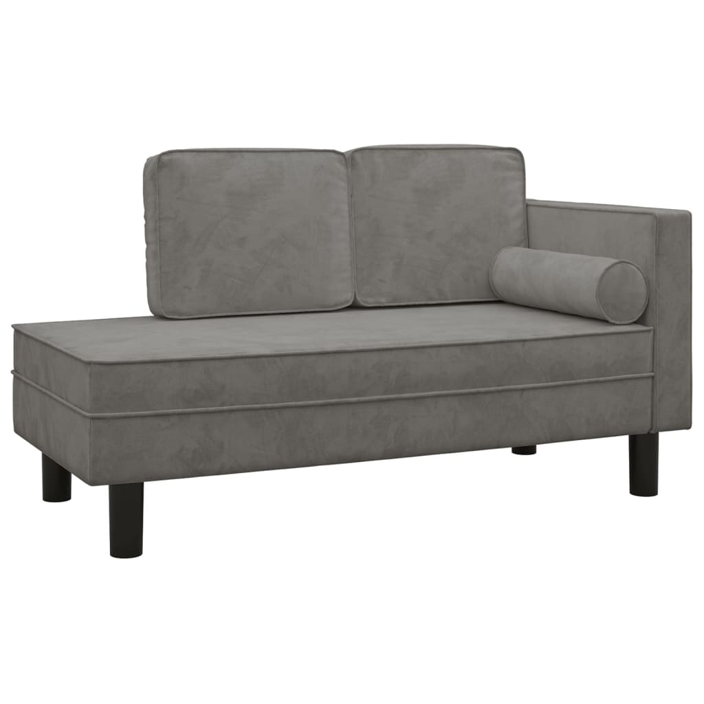 Chaise longue met kussens en bolster fluweel lichtgrijs is nu te koop bij PeponiXL, paradijselijk wonen!