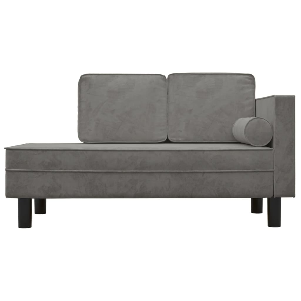 Chaise longue met kussens en bolster fluweel lichtgrijs is nu te koop bij PeponiXL, paradijselijk wonen!