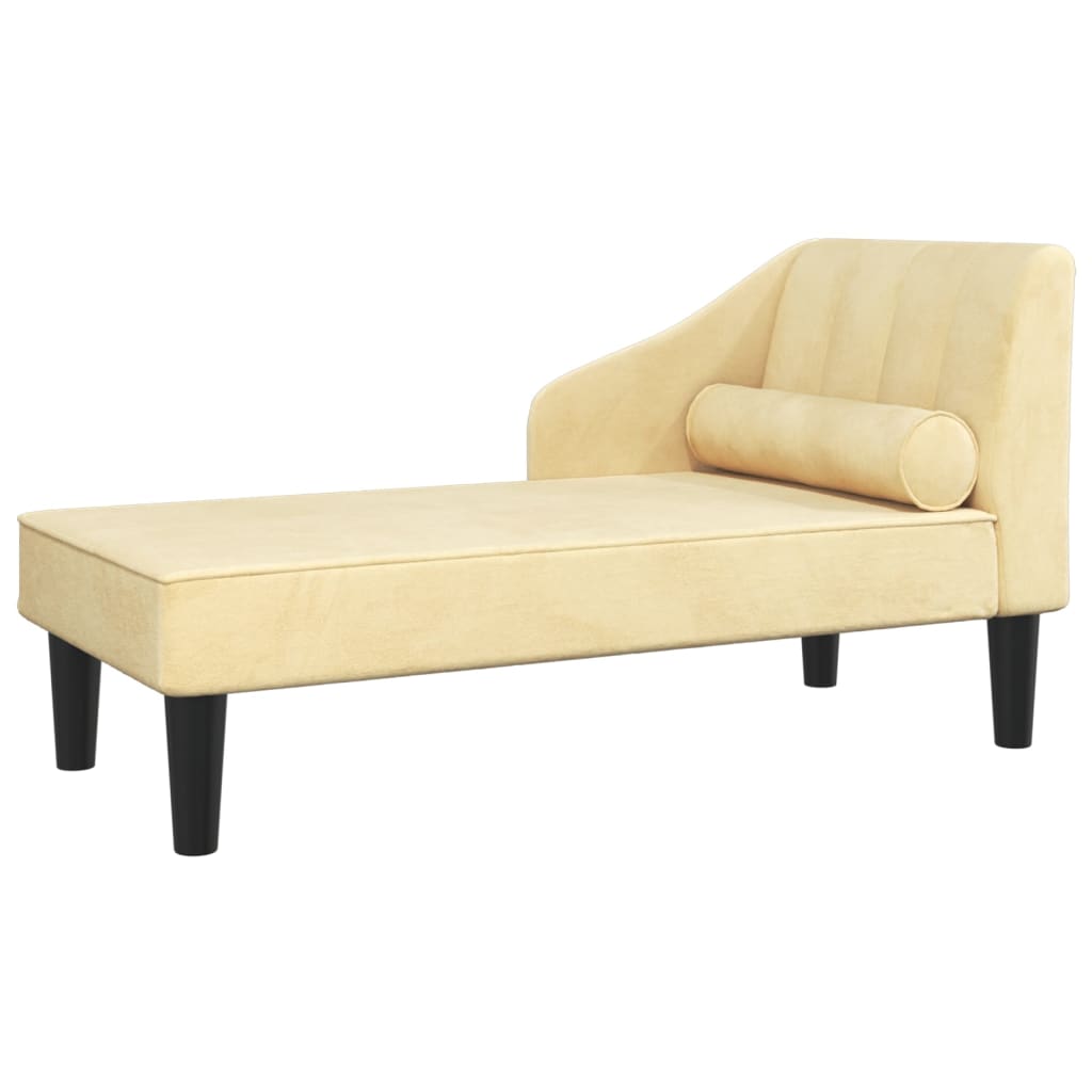 Chaise longue met bolster fluweel crèmekleurig is nu te koop bij PeponiXL, paradijselijk wonen!
