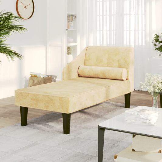 Chaise longue met bolster fluweel crèmekleurig is nu te koop bij PeponiXL, paradijselijk wonen!