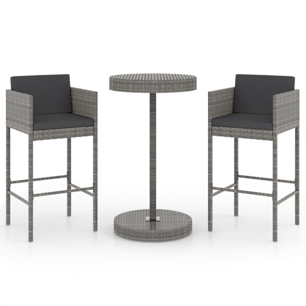 3-delige Tuinbarset met kussens poly rattan grijs is nu te koop bij PeponiXL, paradijselijk wonen!
