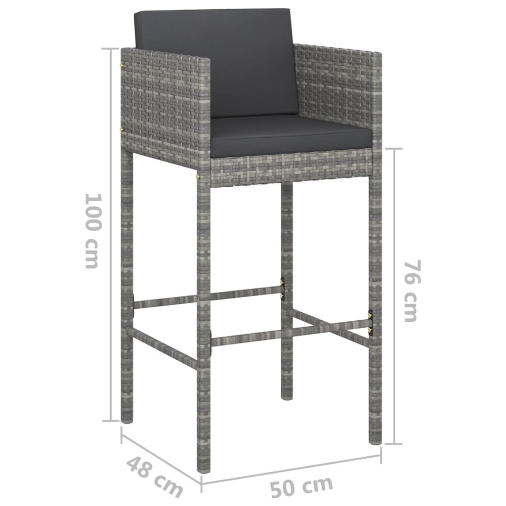 3-delige Tuinbarset met kussens poly rattan grijs is nu te koop bij PeponiXL, paradijselijk wonen!
