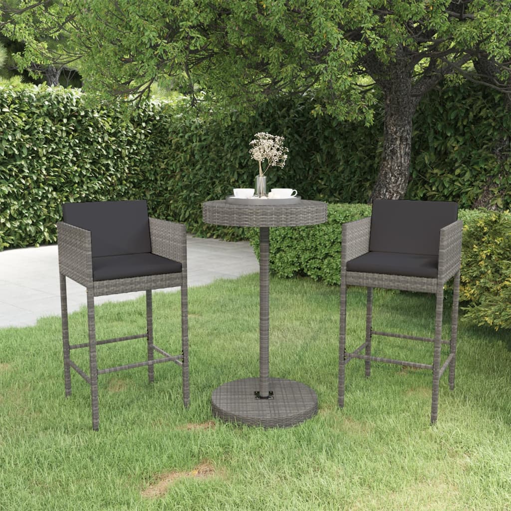 3-delige Tuinbarset met kussens poly rattan grijs is nu te koop bij PeponiXL, paradijselijk wonen!