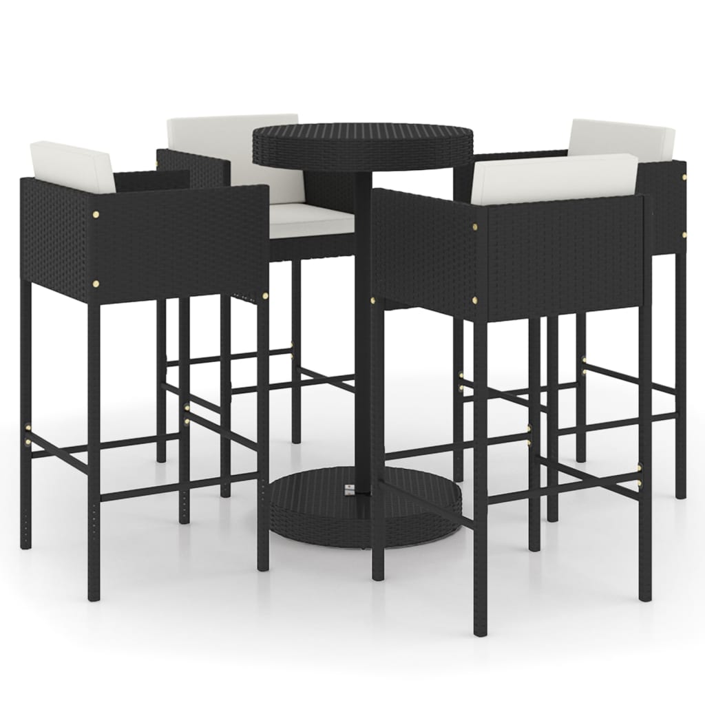 5-delige Tuinbarset met kussens poly rattan zwart is nu te koop bij PeponiXL, paradijselijk wonen!