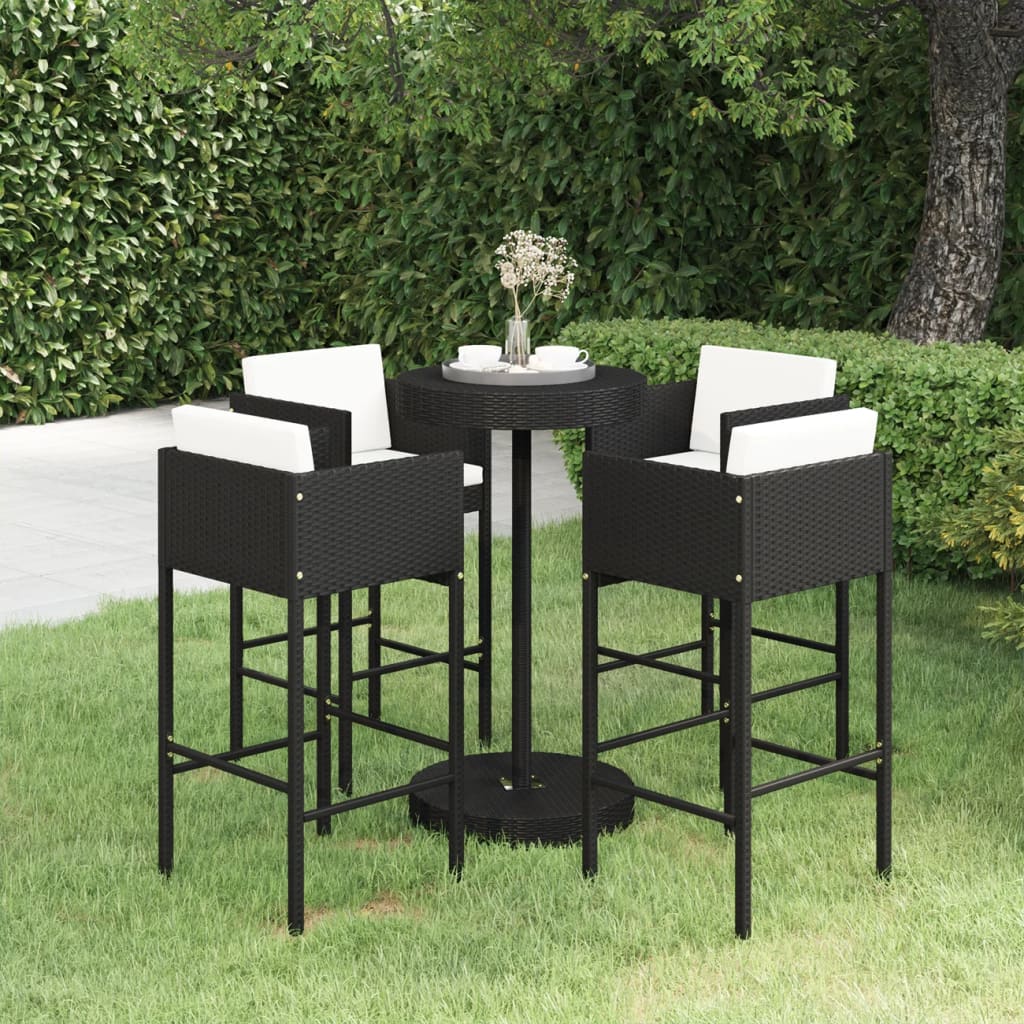 5-delige Tuinbarset met kussens poly rattan zwart is nu te koop bij PeponiXL, paradijselijk wonen!